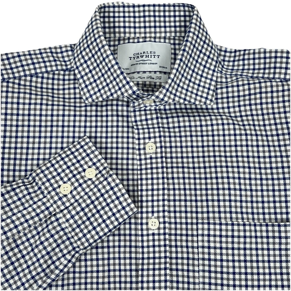 Charles Tyrwhitt Dress Shirt Mens 15.5/33 Non Iron Slim Fit Micro Check